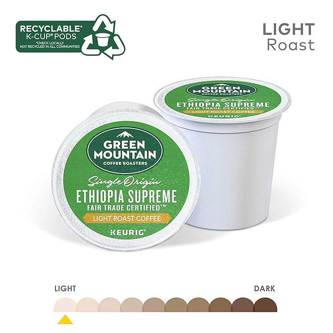 Green Mountain Coffee Ethiopia Supreme Keurig Single-Serve K Cup Pods, Light Roast Coffee, Ethiopia