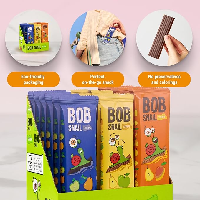 BOB SNAIL Healthy Organic Fruit Snacks for Kids and Adults ??30 Organic Fruit Leather Snacks with