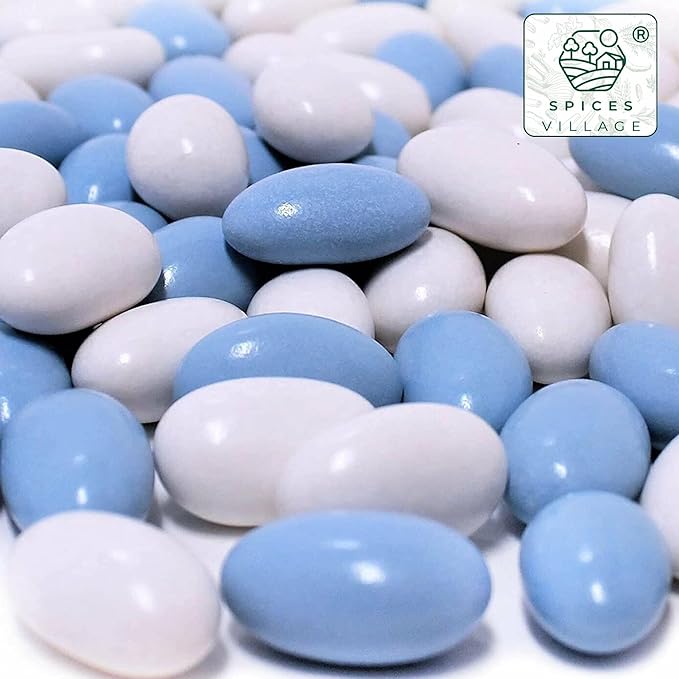 Spices Village Jordan Almonds, Blue and White, Crunchy Candy Coated Almonds, 32 oz, Perfect for