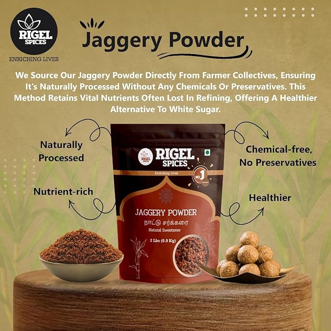 Rigel Spices Cane Jaggery powder 2 Lbs | Naatu Sakarai | Natural Sweetener | No Preservatives | No