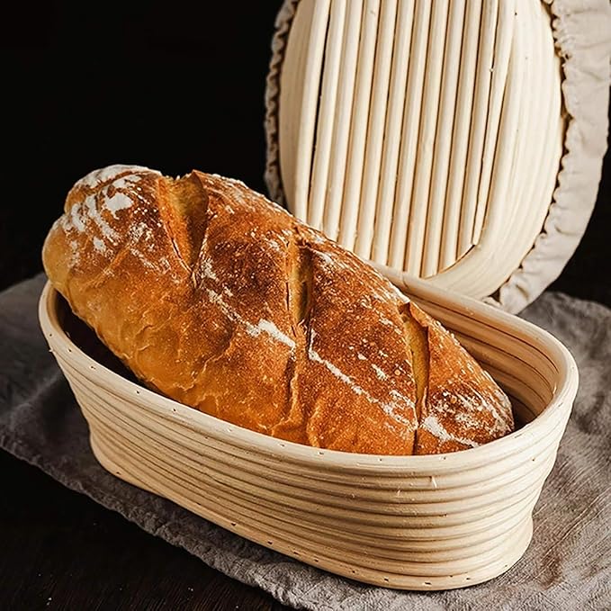 Banneton Bread Proofing Basket 2 pack 9.5 inch Oval Basket with Liner, Bread Proofing Basket