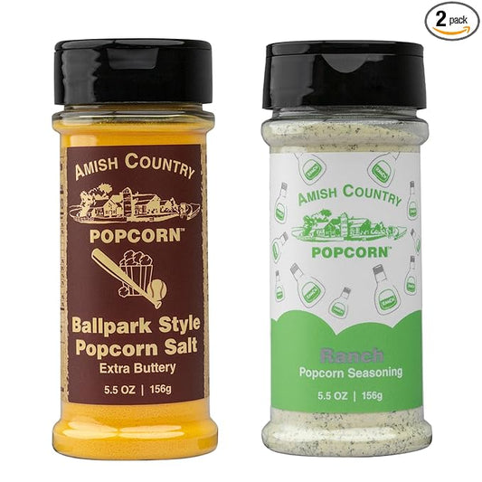 Amish Country Popcorn | Seasoning Variety Pack | BallPark Style ButterSalt - 5.5 oz and Ranch - 5.5