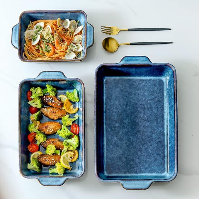 KOOV Bakeware Set, Ceramic Baking Dish Set, Rectangular Casserole Dish Set, lasagna Pan, Baking