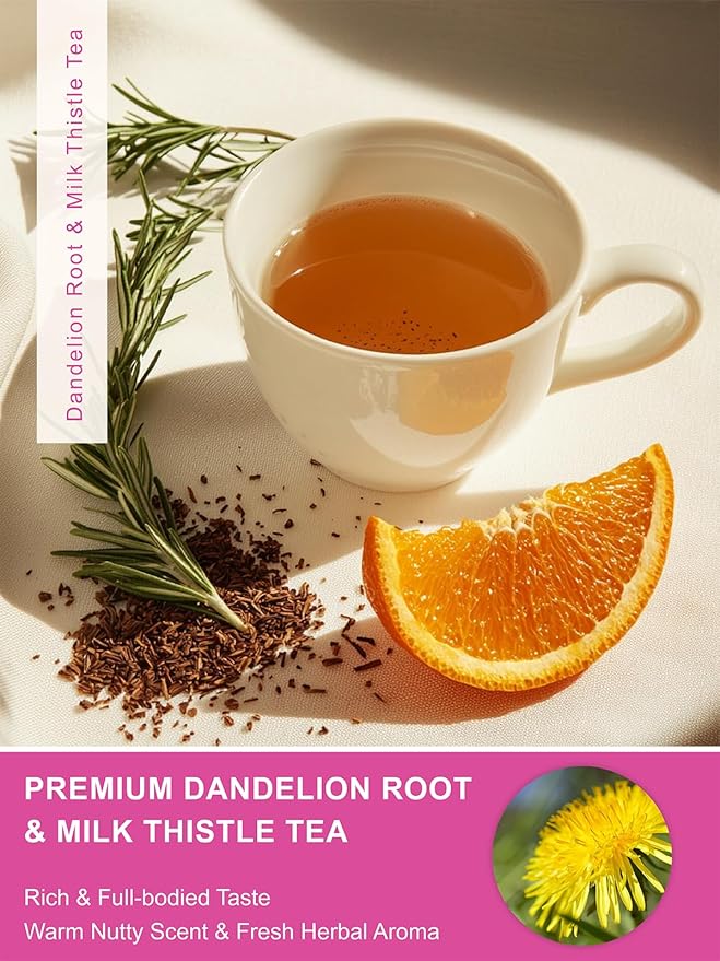 TeeLux Roasted Dandelion Root Tea with Milk Thistle & Peppermint, Smooth & Refreshing Flavor