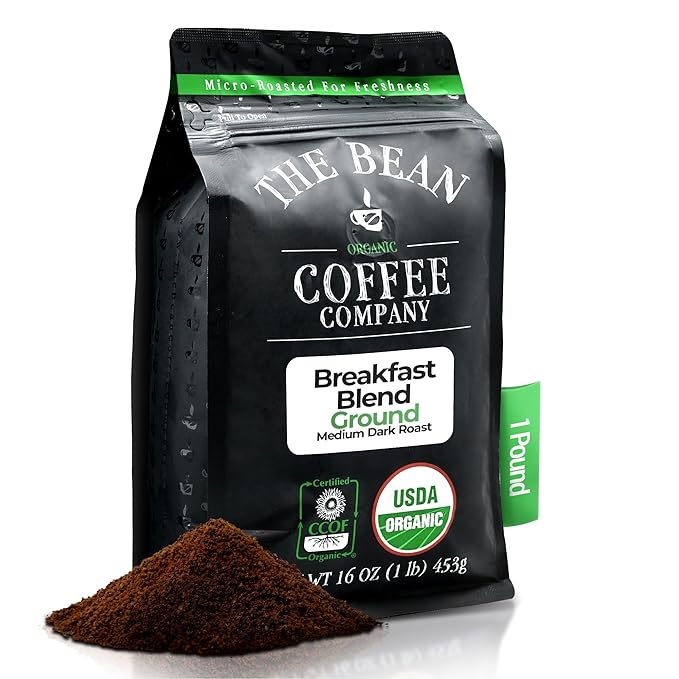The Bean Organic Coffee Company Breakfast Blend, Medium Dark Roast, Ground Coffee, 16-Ounce