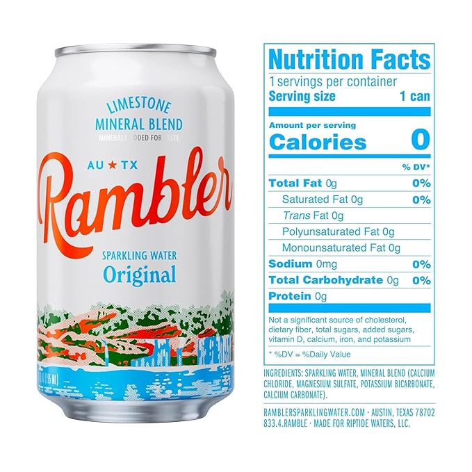 AUTX RAMBLER Sparkling Water, Texas Limestone Mineral Blend, Variety Pack (Original, Lemon-Lime
