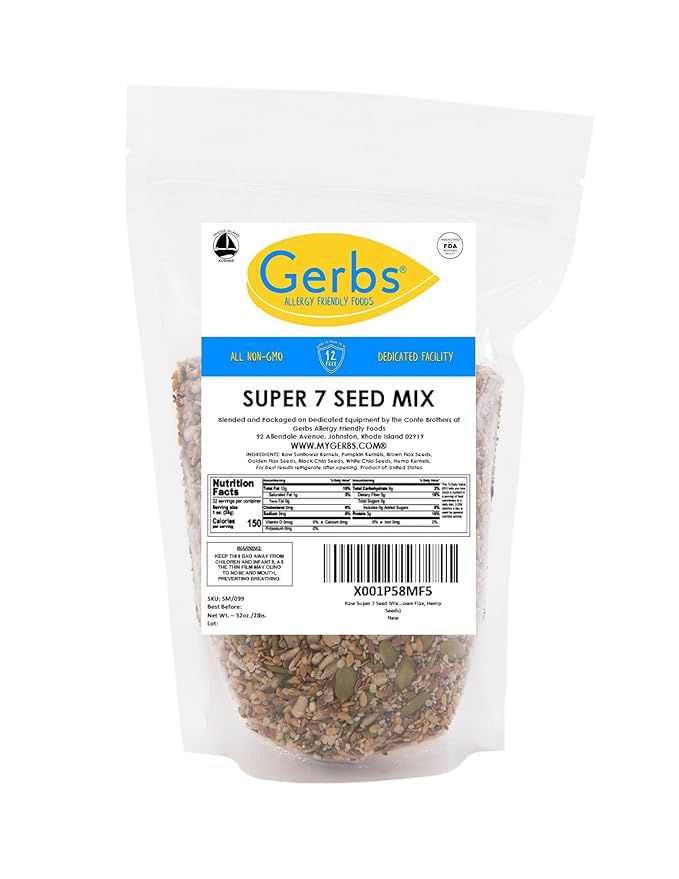 GERBS Raw Super 7 Seed Snack Trail Mix 2 LBS. | Top 14 Food Allergy Free | Resealable Bulk Bag |