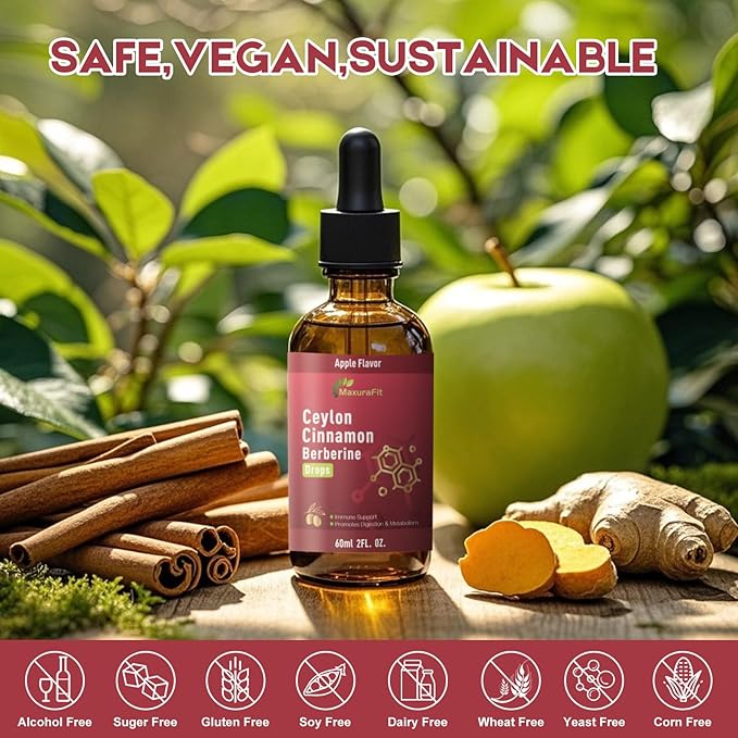 2 Pack Ceylon Cinnamon Berberine Bitter Liquid Drops Supplement with Turmeric,Green Tea,Apple Cider