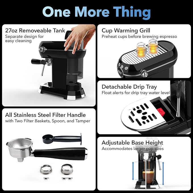 HBN 20Bar Compact Espresso Machine with Milk Frother, 27oz Removable Water Tank for Small Spaces