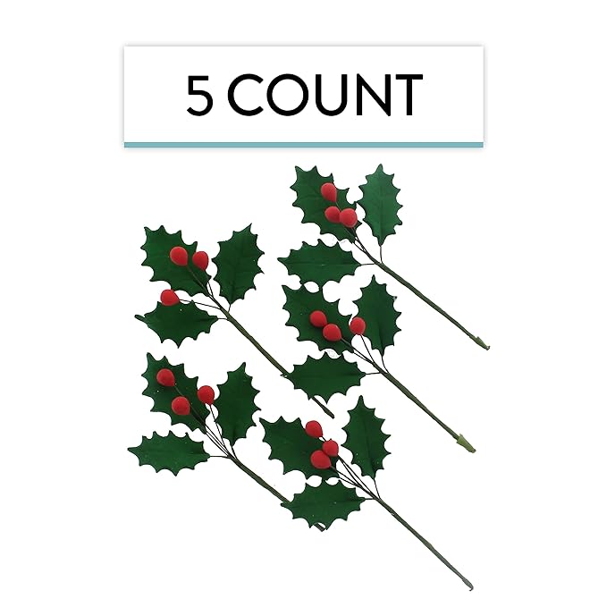 Global Sugar Art Christmas Cake Holly, 3-Leaf Sugar Cake Flower Spray, 5 Count by Chef Alan