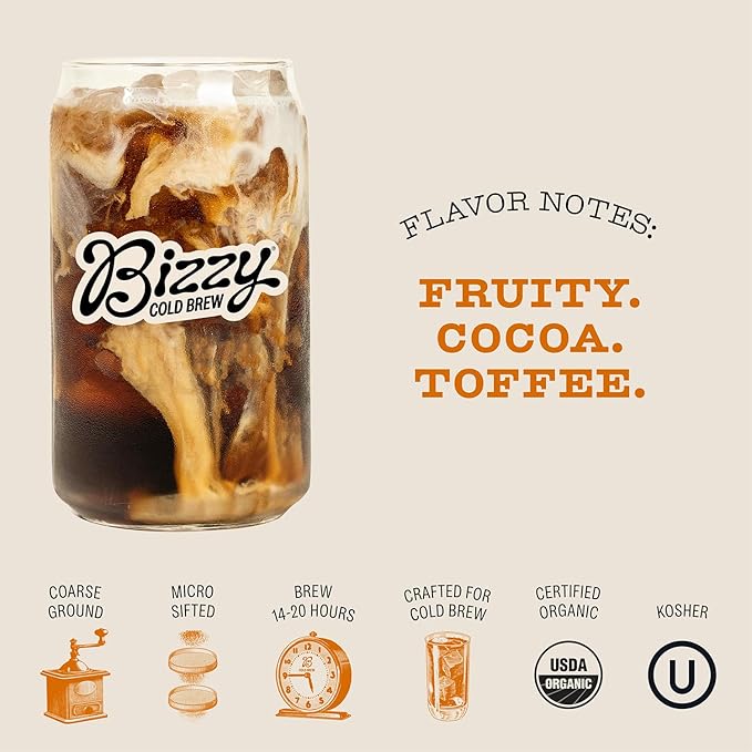 Bizzy Organic Cold Brew Coffee | Breakfast Blend | Coarse Ground Coffee | Medium-Light Roast |