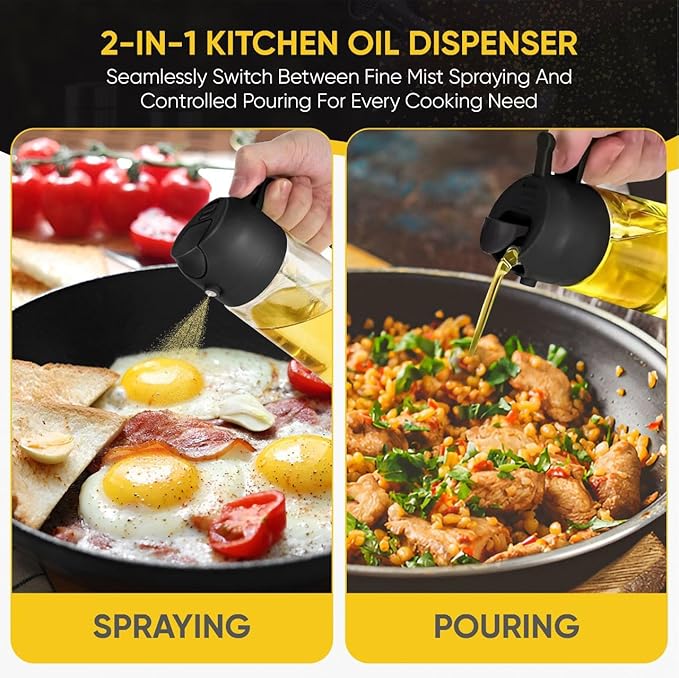 2-in-1 Olive Oil Dispenser Bottle, Spray and Pour, Multi-Use Kitchen Gadget, Food-Grade, Salad