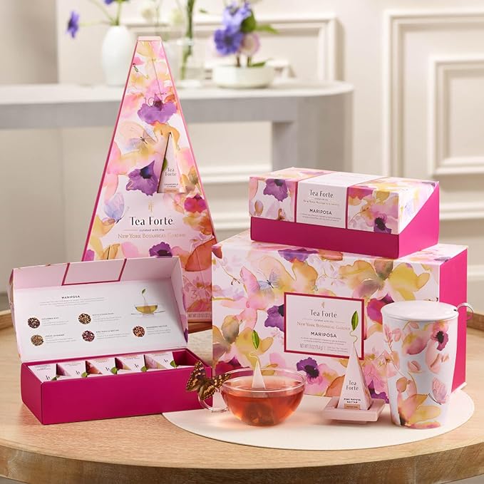 Tea Forte Mariposa Premium Tea Petite Presentation Box Tea Gift Sampler, 10 Count, 1 of Each