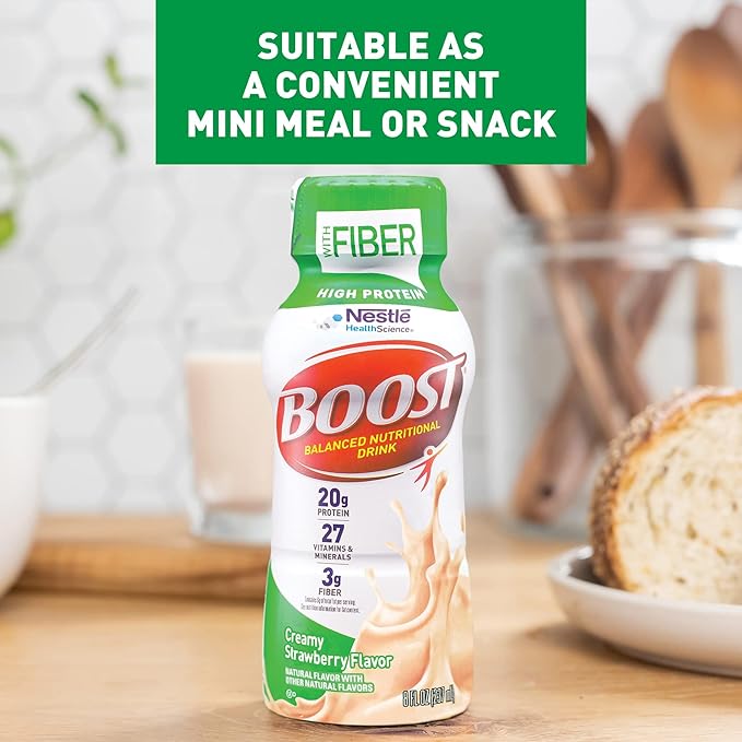 BOOST High Protein with Fiber Ready to Drink Complete Nutritional Drink, Creamy Strawberry, 8 fl oz