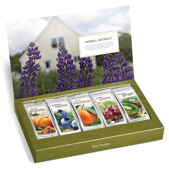 Tea Forte Single Steeps Loose Leaf Herbal Retreat Premium Tea Sampler 15 Count 3 of Each Assorted