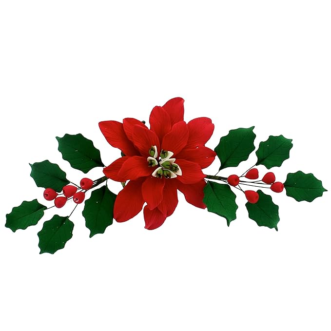 Global Sugar Art Large Poinsettia Christmas Kit Sugar Cake Flowers & Holly Leaf Sprays, 3 Piece Set