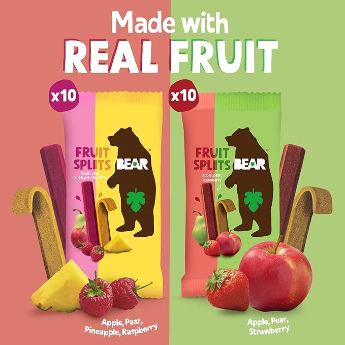 BEAR Real Fruit Snack Splits - Gluten Free, Vegan, and Non-GMO - Variety Pack (Apple/Strawberry