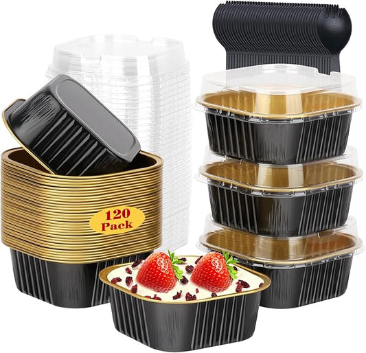 120pack 5oz Mini Cake Pans with Lids,LNYZQUS Disposable Ramekins Muffin Tins Cupcake Baking
