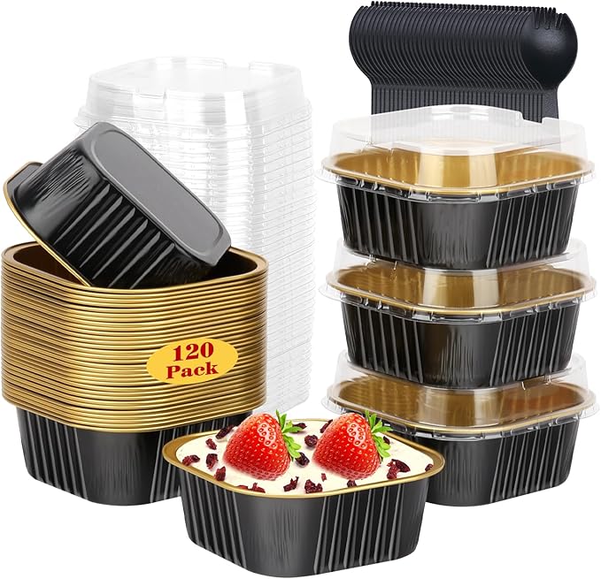 LNYZQUS 120pack/10oz Mini Cake Pans with Lids, Small Foil Baking Tins Brownie Baking