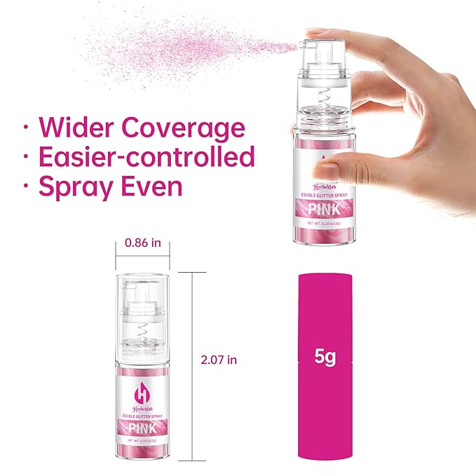 Edible Glitter Spray - 8 Colors Herbeklab Cake Glitter Spray Food Grade Metallic Shimmer Powder