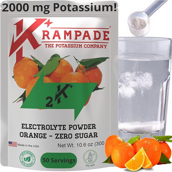 Electrolytes Powder Potassium Powder Supplement - 2000 mg Potassium | Keto Friendly | Cramp Relief