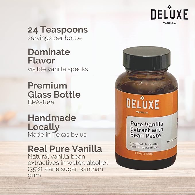 Vanilla Bean Paste for Baking (4oz) Deluxe Vanilla, Made from Pure Vanilla Extract and Vanilla Bean