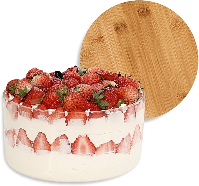 104oz Large Glass Trifle Bowl with Lid, Modern Design Clear Glass Round Dessert Centerpiece Serving