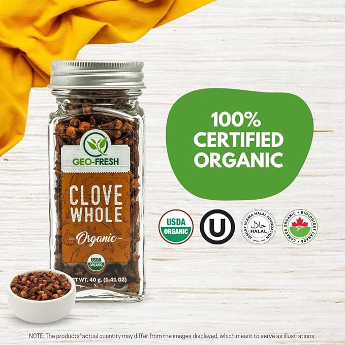 Geo-Fresh Cloves Whole Organic - 1.41 oz (40g) - Organic Cloves Whole - USDA Certified, Non-GMO