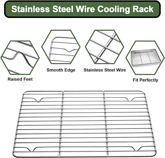 Baking Sheet Tray Cooling Rack with Silicone Mat Set, Stainless Steel Cookie Pan For Oven, Set of 9