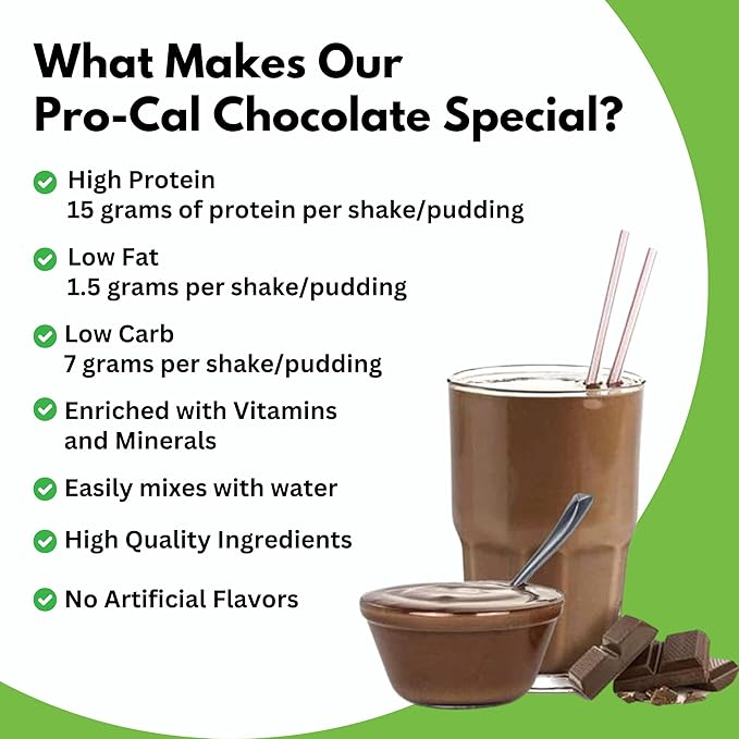 Pro-Cal Chocolate Meal Replacement Powder - High Protein, Low Calorie Shake & Pudding Mix