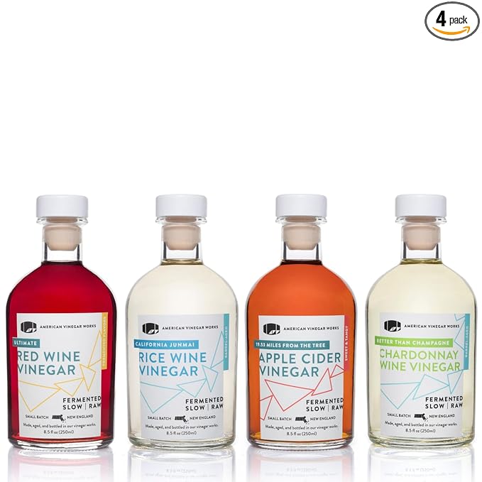 American Vinegar Works - Essentials Kitchen Vinegars - Includes Apple Cider, Red Wine, Rice Wine