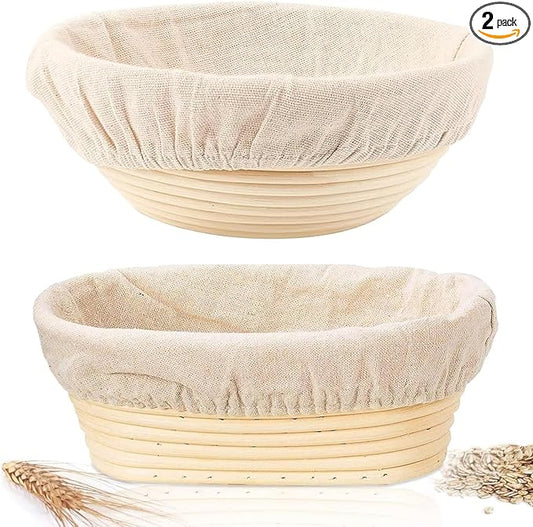 Sourdough Bread Baking Supplies, 2 Pack Banneton Bread Proofing Basket 10 inch Round & 10 inch Oval