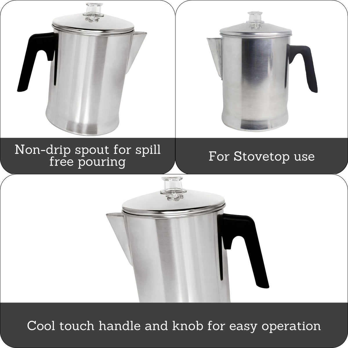 MIRRO 9 Cup Aluminum Coffee Percolator with Cool-touch Handle