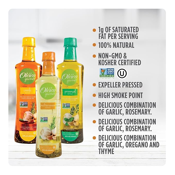 Ol챕ico Gourmet - Infused High Oleic Safflower Oil Assorted Style 12 oz (Pack of 3)