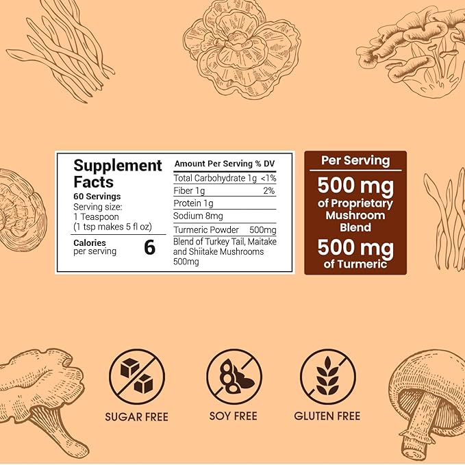 Skinny Instant Mushroom Coffee (60 Servings) Mental Focus Plus Diet Support - Turkey Tail, Maitake
