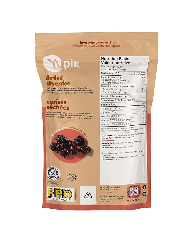 Yupik Dried Cherries, 6.5 Oz, Gluten-Free, Kosher, Dried Fruits, Tart & Sweet Whole Cherries