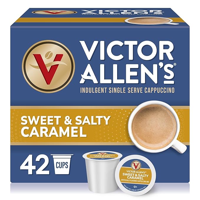 Victor Allen's Coffee Sweet and Salty Caramel Flavored Cappuccino Mix, 42 Count, Single Serve K-Cup