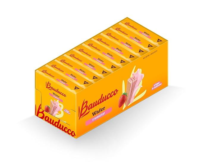 Bauducco Wafer Cookies, Strawberry, 28 oz (Pack of 10) - Crispy Layered Wafers with Rich Strawberry