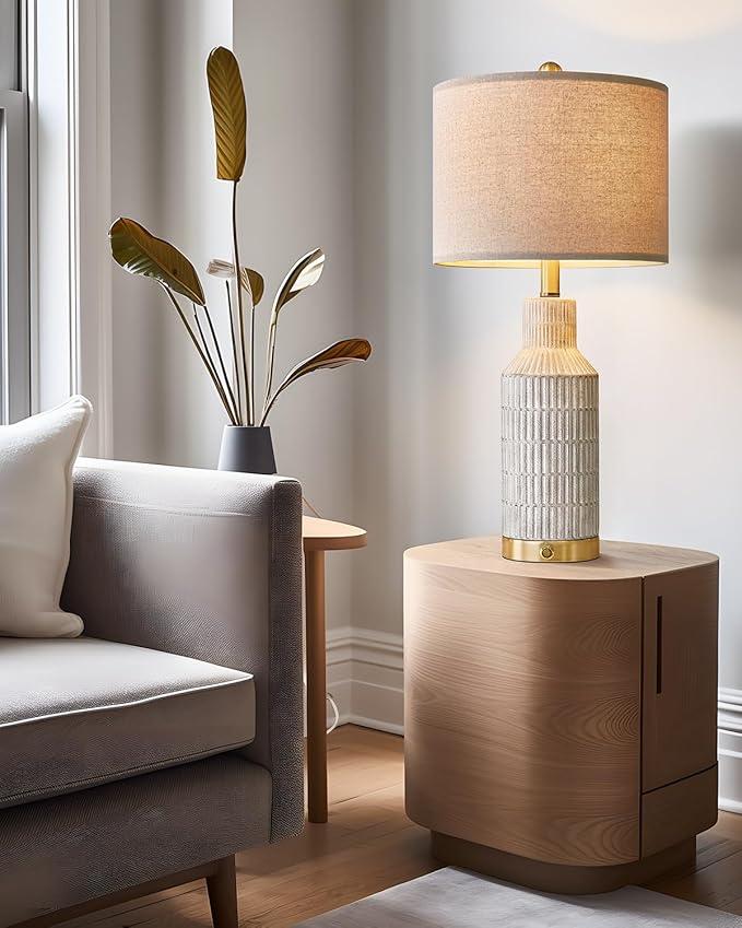 25" Modern 3-Way Dimmable Touch Control with USB A+C Ceramic Lamps Set of 2 Table Lamp for Living