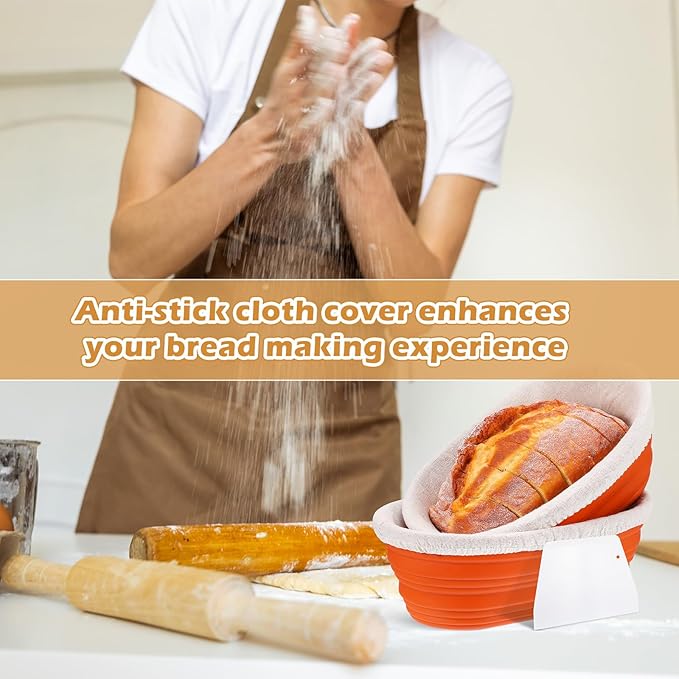 Nuogo 4 Pack Oval Bread Proofing Basket Silicone 10 Inch Collapsible Sourdough Bread Baking