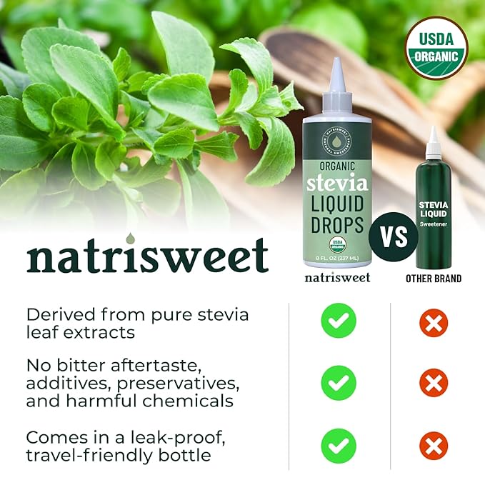 Organic Stevia Liquid Drops, 8 fl oz, Liquid Stevia Sweetener from Stevia Extracts, Zero Calorie