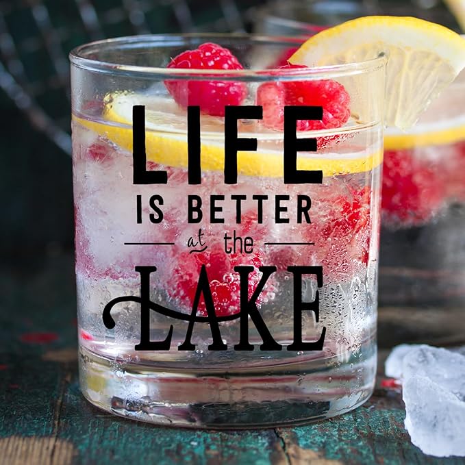 kunlisa Lake Lovers Gifts Whiskey Glasses, Lake House Decor and Gifts, Life Is Better at the Lakes