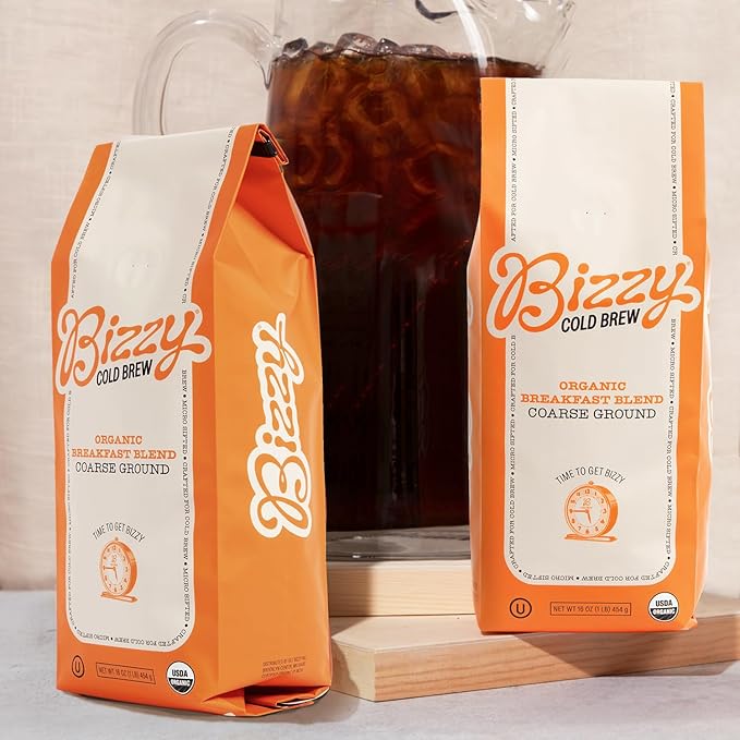 Bizzy Organic Cold Brew Coffee | Breakfast Blend | Coarse Ground Coffee | Medium-Light Roast |