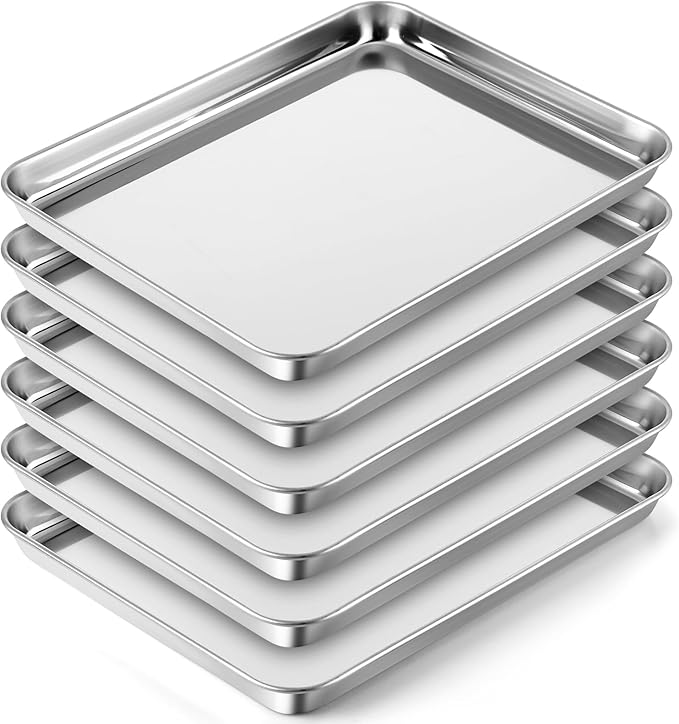6 Pcs Baking Sheet Set Stainless Steel Cookie Sheet Cookie Baking Pan Bakeware Oven Tray Dishwasher