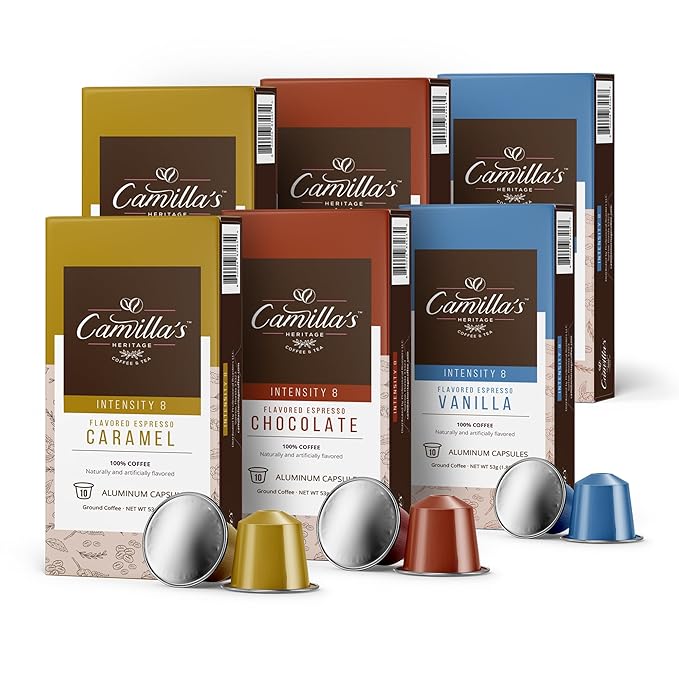 Camilla’s Heritage - Intensity 8 Flavored Espresso Coffee Variety Pack (Gourmet Chocolate, Vanilla