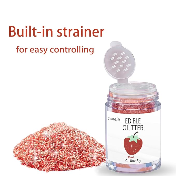 Red Edible Glitter Glimmer Powder for Cakes Drinks - Colaele 5 grams Food Grade Luster Dust