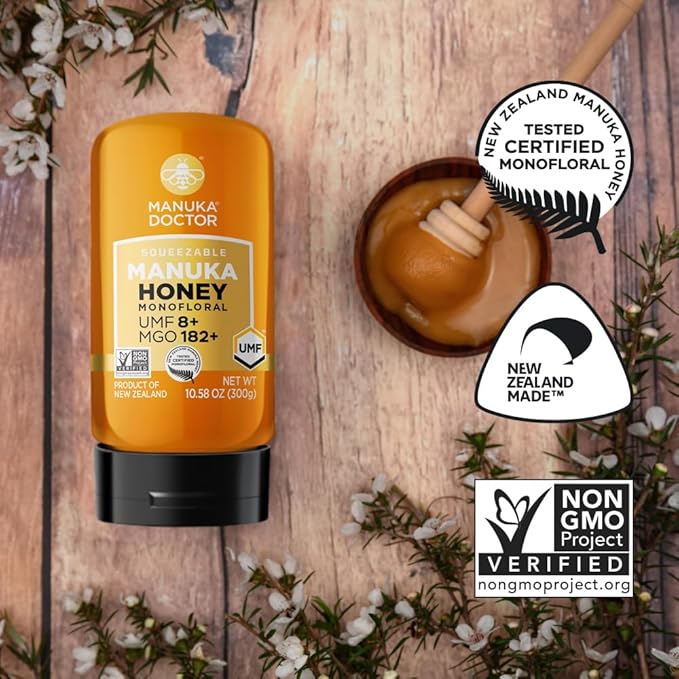 MANUKA DOCTOR - Manuka Honey SQUEEZY MGO 182+ / UMF8 DUAL RATED Monofloral, 100% Pure New Zealand