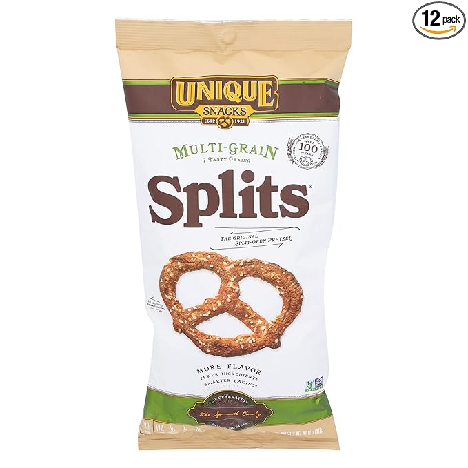 Unique Snacks Multi-Grain Splits Pretzel, Delicious Homestyle Baked Snack Bag, Vegan, OU Kosher