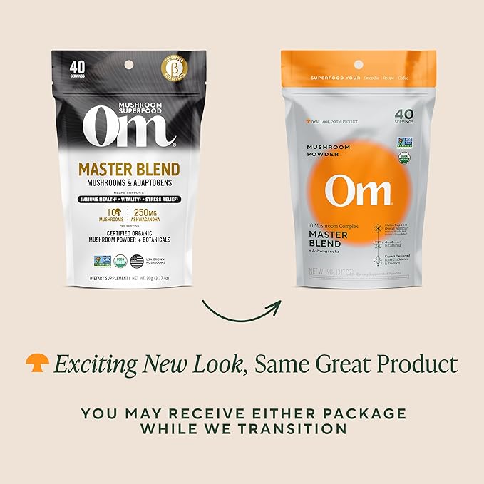 Om Master Blend Mushroom Powder ??Organic Mushroom Supplement with 10 Mushrooms and Ashwagandha