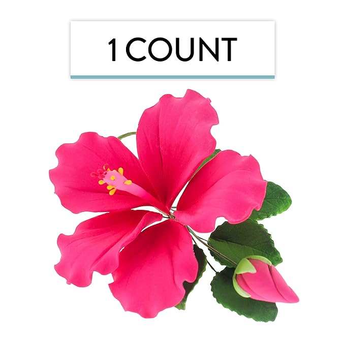 Global Sugar Art Hibiscus Sugar Cake Flowers Spray, Hot Pink Hawaiian Cake Flower Large, 1 Count by